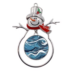 Abstract Blue Ocean Wave Metal Snowman Ornament by Jack14