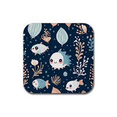 Fish Pattern Rubber Coaster (square) by Valentinaart