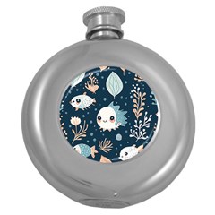 Fish Pattern Round Hip Flask (5 Oz) by Valentinaart