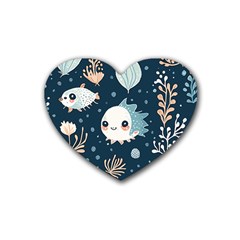 Fish Pattern Rubber Coaster (heart) by Valentinaart