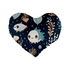 Fish Pattern Standard 16  Premium Heart Shape Cushions by Valentinaart