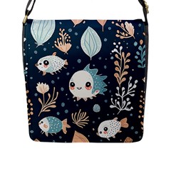 Fish Pattern Flap Closure Messenger Bag (l) by Valentinaart