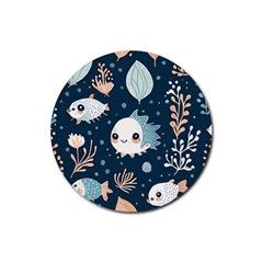 Fish Pattern Rubber Coaster (round) by Valentinaart