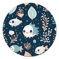 Fish Pattern Magnet 5  (round) by Valentinaart