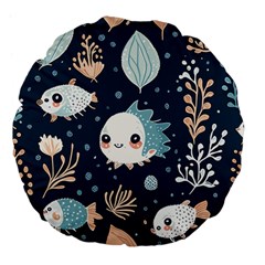 Fish Pattern Large 18  Premium Flano Round Cushions by Valentinaart