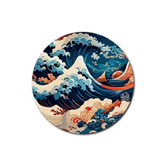 Wave Pattern Rubber Coaster (round) by Valentinaart