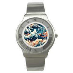 Wave Pattern Stainless Steel Watch by Valentinaart