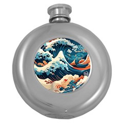 Wave Pattern Round Hip Flask (5 Oz) by Valentinaart