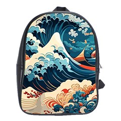 Wave Pattern School Bag (xl) by Valentinaart