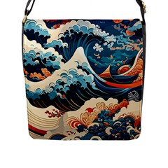 Wave Pattern Flap Closure Messenger Bag (l) by Valentinaart