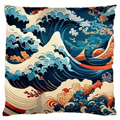 Wave Pattern Large Premium Plush Fleece Cushion Case (one Side) by Valentinaart