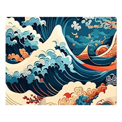 Wave Pattern Two Sides Premium Plush Fleece Blanket (large) by Valentinaart