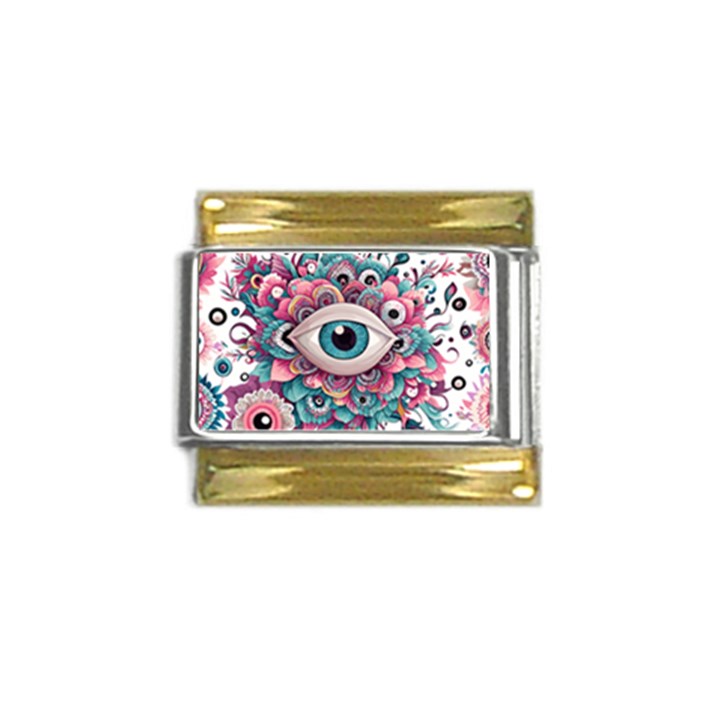 Eyes pattern Gold Trim Italian Charm (9mm)