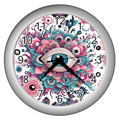 Eyes Pattern Wall Clock (silver) by Valentinaart