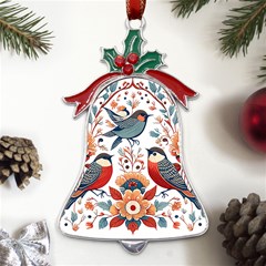 Birds Metal Holly Leaf Bell Ornament by Valentinaart