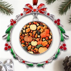 Thanksgiving Pattern Metal X mas Wreath Ribbon Ornament by Valentinaart