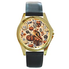 Thanksgiving pattern Round Gold Metal Watch