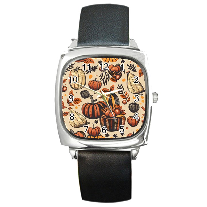 Thanksgiving pattern Square Metal Watch