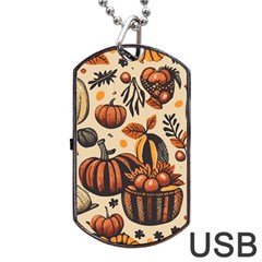 Thanksgiving Pattern Dog Tag Usb Flash (one Side) by Valentinaart