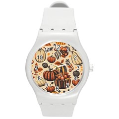 Thanksgiving pattern Round Plastic Sport Watch (M)