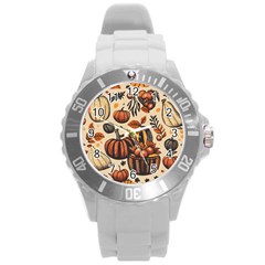 Thanksgiving pattern Round Plastic Sport Watch (L)