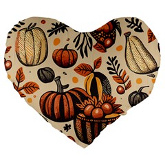 Thanksgiving pattern Large 19  Premium Flano Heart Shape Cushions