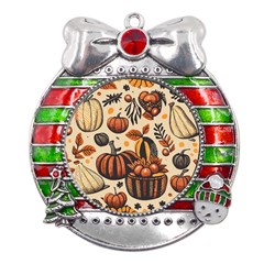 Thanksgiving pattern Metal X Mas Ribbon With Red Crystal Round Ornament