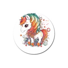 Baby Unicorn T- Shirt Colourful Bay Unicorn T- Shirt Yoga Reflexion Pose T- Shirtyoga Reflexion Pose T- Shirt Magnet 3  (round) by hizuto