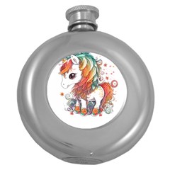 Baby Unicorn T- Shirt Colourful Bay Unicorn T- Shirt Yoga Reflexion Pose T- Shirtyoga Reflexion Pose T- Shirt Round Hip Flask (5 Oz)