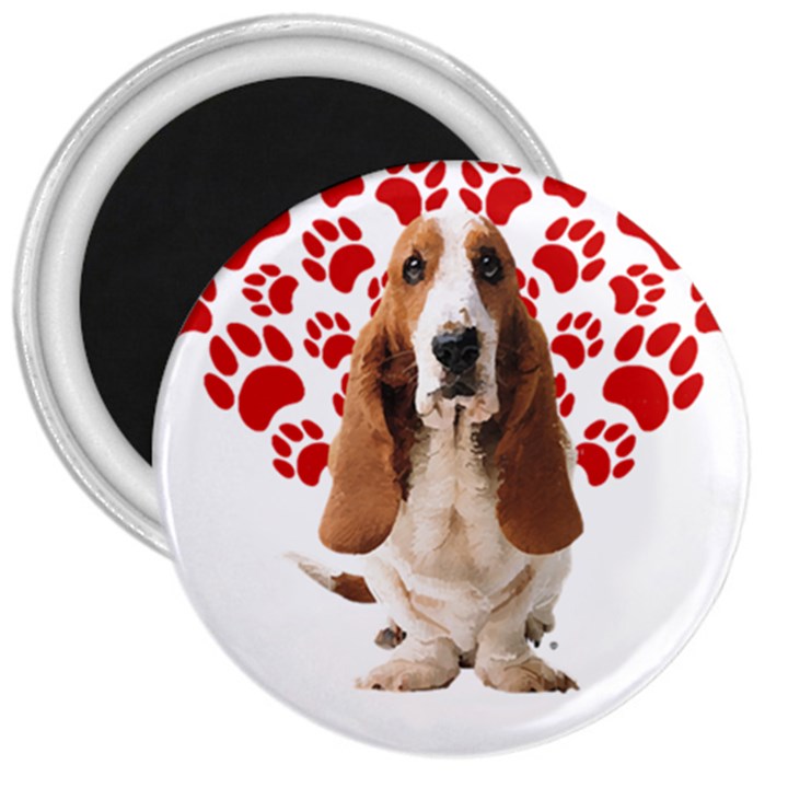 Basset Hound Gift T- Shirt Funny Basset Hound Valentine Heart Paw Basset Hound Dog Lover Valentine C Yoga Reflexion Pose T- Shirtyoga Reflexion Pose T- Shirt 3  Magnets