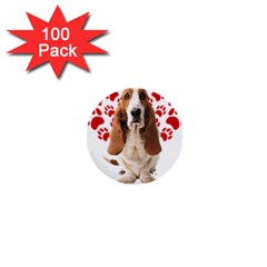 Basset Hound Gift T- Shirt Funny Basset Hound Valentine Heart Paw Basset Hound Dog Lover Valentine C Yoga Reflexion Pose T- Shirtyoga Reflexion Pose T- Shirt 1  Mini Buttons (100 Pack)  by hizuto