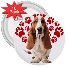 Basset Hound Gift T- Shirt Funny Basset Hound Valentine Heart Paw Basset Hound Dog Lover Valentine C Yoga Reflexion Pose T- Shirtyoga Reflexion Pose T- Shirt 3  Buttons (10 Pack)  by hizuto