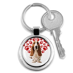 Basset Hound Gift T- Shirt Funny Basset Hound Valentine Heart Paw Basset Hound Dog Lover Valentine C Yoga Reflexion Pose T- Shirtyoga Reflexion Pose T- Shirt Key Chain (round) by hizuto