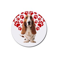 Basset Hound Gift T- Shirt Funny Basset Hound Valentine Heart Paw Basset Hound Dog Lover Valentine C Yoga Reflexion Pose T- Shirtyoga Reflexion Pose T- Shirt Rubber Coaster (round) by hizuto