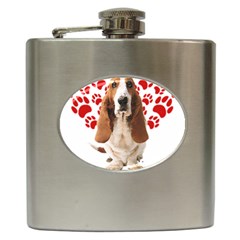 Basset Hound Gift T- Shirt Funny Basset Hound Valentine Heart Paw Basset Hound Dog Lover Valentine C Yoga Reflexion Pose T- Shirtyoga Reflexion Pose T- Shirt Hip Flask (6 Oz) by hizuto