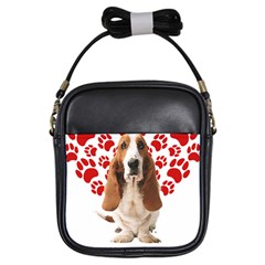 Basset Hound Gift T- Shirt Funny Basset Hound Valentine Heart Paw Basset Hound Dog Lover Valentine C Yoga Reflexion Pose T- Shirtyoga Reflexion Pose T- Shirt Girls Sling Bag by hizuto