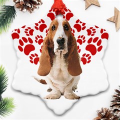 Basset Hound Gift T- Shirt Funny Basset Hound Valentine Heart Paw Basset Hound Dog Lover Valentine C Yoga Reflexion Pose T- Shirtyoga Reflexion Pose T- Shirt Snowflake Ornament (two Sides) by hizuto