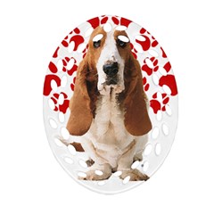 Basset Hound Gift T- Shirt Funny Basset Hound Valentine Heart Paw Basset Hound Dog Lover Valentine C Yoga Reflexion Pose T- Shirtyoga Reflexion Pose T- Shirt Oval Filigree Ornament (two Sides) by hizuto