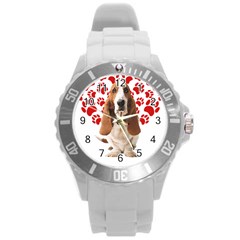 Basset Hound Gift T- Shirt Funny Basset Hound Valentine Heart Paw Basset Hound Dog Lover Valentine C Yoga Reflexion Pose T- Shirtyoga Reflexion Pose T- Shirt Round Plastic Sport Watch (l) by hizuto