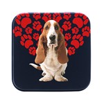 Basset Hound Gift T- Shirt Funny Basset Hound Valentine Heart Paw Basset Hound Dog Lover Valentine C Yoga Reflexion Pose T- Shirtyoga Reflexion Pose T- Shirt Square Metal Box (Black) Front