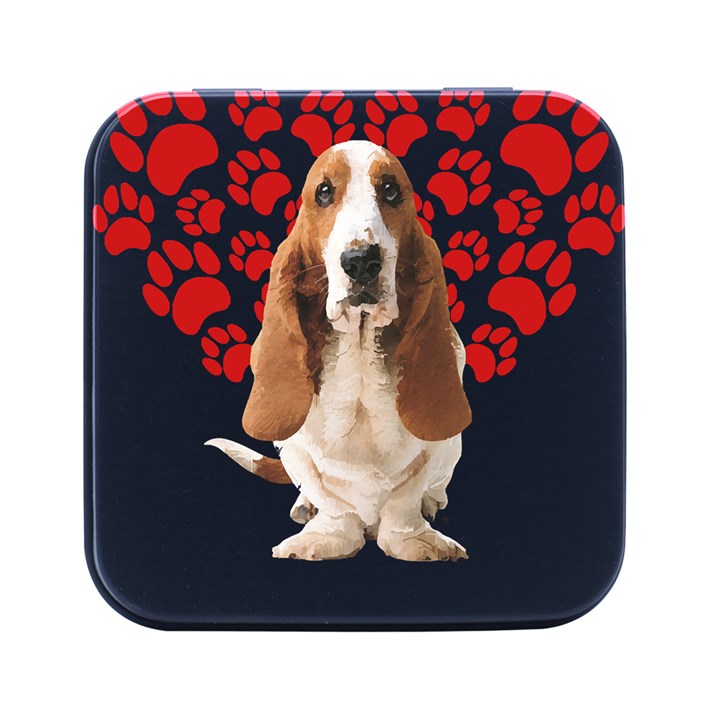 Basset Hound Gift T- Shirt Funny Basset Hound Valentine Heart Paw Basset Hound Dog Lover Valentine C Yoga Reflexion Pose T- Shirtyoga Reflexion Pose T- Shirt Square Metal Box (Black)