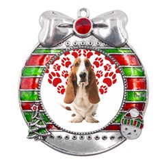 Basset Hound Gift T- Shirt Funny Basset Hound Valentine Heart Paw Basset Hound Dog Lover Valentine C Yoga Reflexion Pose T- Shirtyoga Reflexion Pose T- Shirt Metal X mas Ribbon With Red Crystal Round  by hizuto