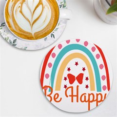 Be Happy And Smile T- Shirt Be Happy T- Shirt Yoga Reflexion Pose T- Shirtyoga Reflexion Pose T- Shirt Uv Print Round Tile Coaster by hizuto