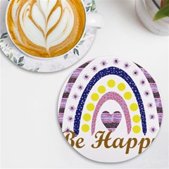 Be Happy T- Shirt Be Happy T- Shirt Yoga Reflexion Pose T- Shirtyoga Reflexion Pose T- Shirt Uv Print Round Tile Coaster by hizuto