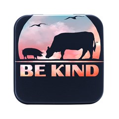 Be Kind To Animals Or Ill Kill You T- Shirt Vegan Be Kind Farm Animal Design Dairy Cow And Pig T- Sh Yoga Reflexion Pose T- Shirtyoga Reflexion Pose T- Shirt Square Metal Box (black) by hizuto