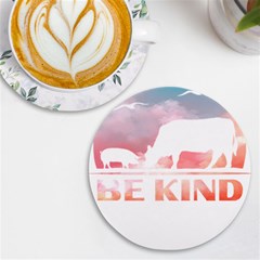 Be Kind To Animals Or Ill Kill You T- Shirt Vegan Be Kind Farm Animal Design Dairy Cow And Pig T- Sh Yoga Reflexion Pose T- Shirtyoga Reflexion Pose T- Shirt Uv Print Round Tile Coaster by hizuto