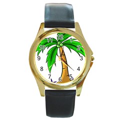 Beach Coconut Tree T- Shirt Beach Coconut Tree T- Shirt Yoga Reflexion Pose T- Shirtyoga Reflexion Pose T- Shirt Round Gold Metal Watch by hizuto