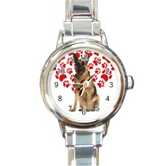 Belgian Malinois Gift T- Shirt Cool Belgian Malinois Valentine Heart Paw Belgian Malinois Dog Lover Yoga Reflexion Pose T- Shirtyoga Reflexion Pose T- Shirt Round Italian Charm Watch by hizuto