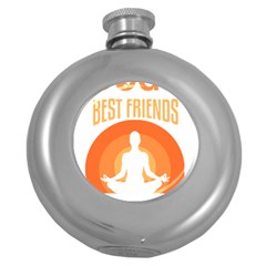 Best Friend T- Shirt Cool Dog Pet Saying T- Shirt Yoga Reflexion Pose T- Shirtyoga Reflexion Pose T- Shirt Round Hip Flask (5 Oz) by hizuto