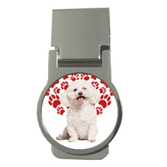 Bichon Frise Gift T- Shirt Cool Bichon Frise Valentine Heart Paw Bichon Frise Dog Lover Valentine Co Yoga Reflexion Pose T- Shirtyoga Reflexion Pose T- Shirt Money Clips (round)  by hizuto